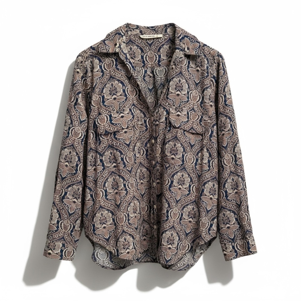 Roller Rabbit Navy and Beige Paisley Button-Down Shirt